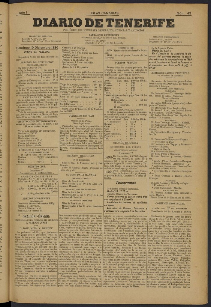 Miniatura de Diario de Tenerife del 19 de diciembre de 1886, nº 43