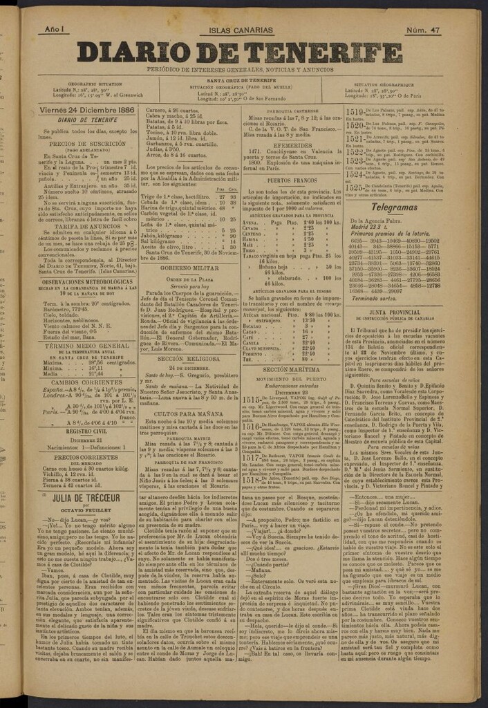 Miniatura de Diario de Tenerife del 24 de diciembre de 1886, nº 47