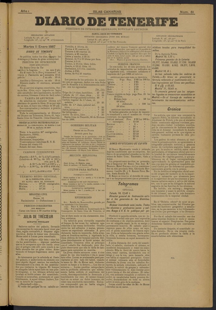 Miniatura de Diario de Tenerife del 11 de enero de 1887, nº 61
