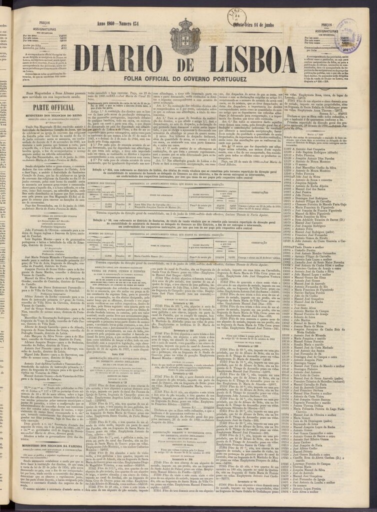 Miniatura de Diário de Lisboa : folha official do goberno portugues del 14 de junio de 1860, nº 134