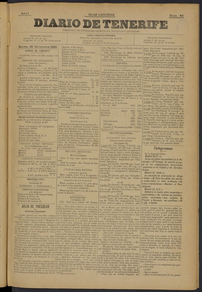 Miniatura de Diario de Tenerife del 28 de diciembre de 1886, nº 49