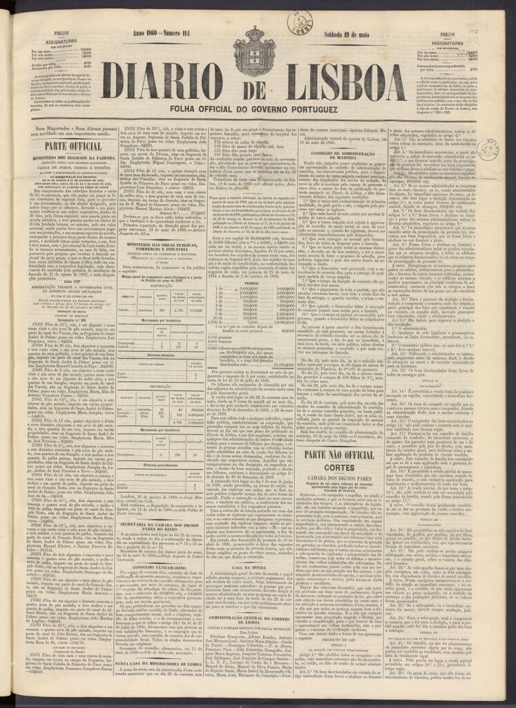 Miniatura de Diário de Lisboa : folha official do goberno portugues del 19 de mayo de 1860, nº 114