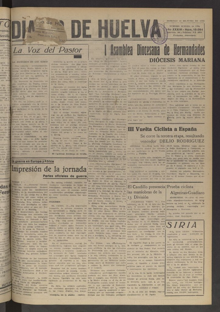 Miniatura de Diario de Huelva : periódico independiente del 15 de junio de 1941