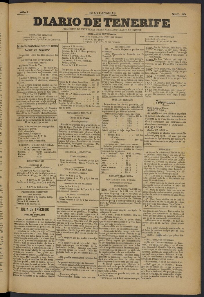 Miniatura de Diario de Tenerife del 22 de diciembre de 1886, nº 45