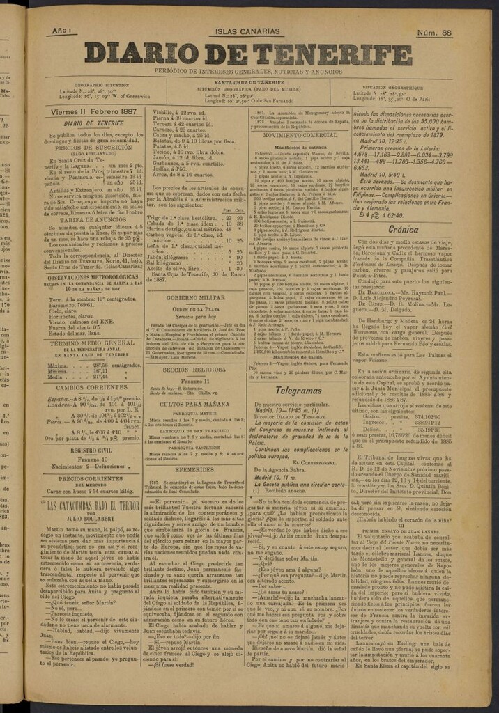 Miniatura de Diario de Tenerife del 11 de febrero de 1887, nº 88