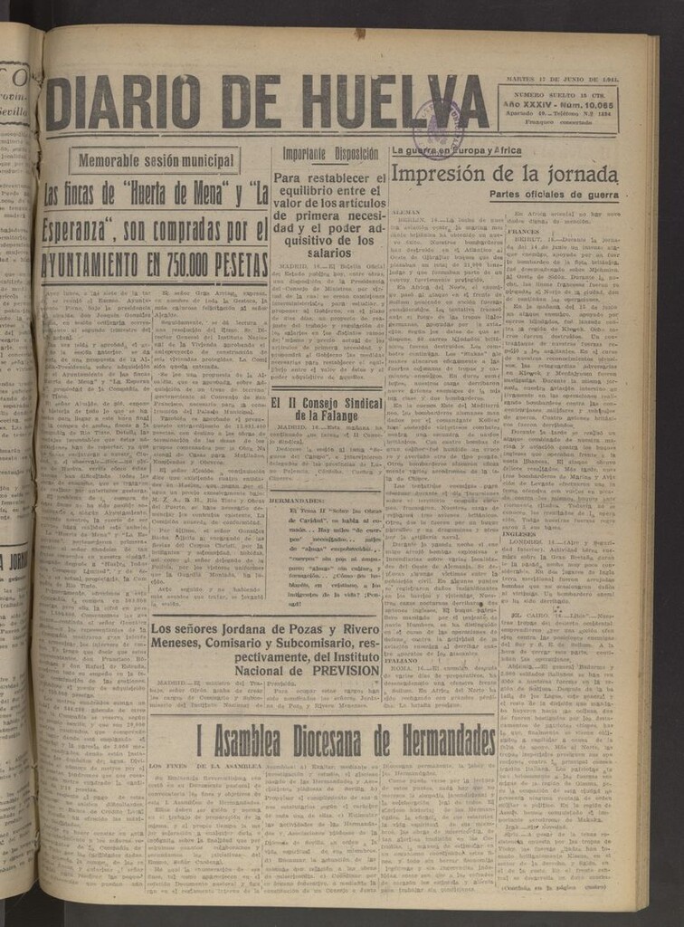 Miniatura de Diario de Huelva : periódico independiente del 17 de junio de 1941