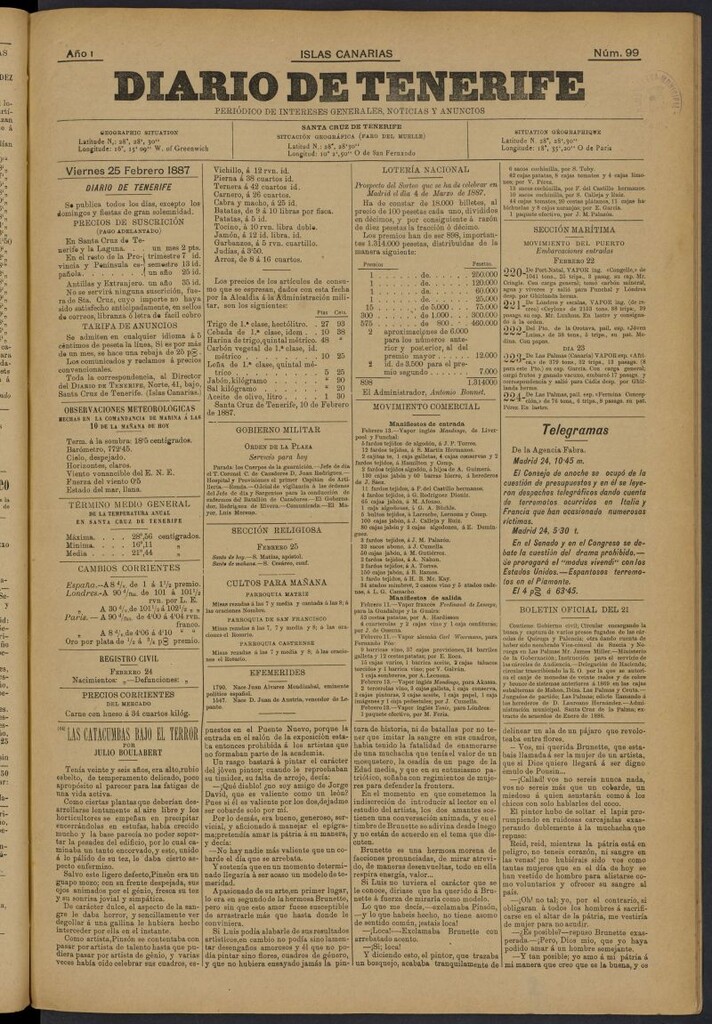 Miniatura de Diario de Tenerife del 25 de febrero de 1887, nº 99