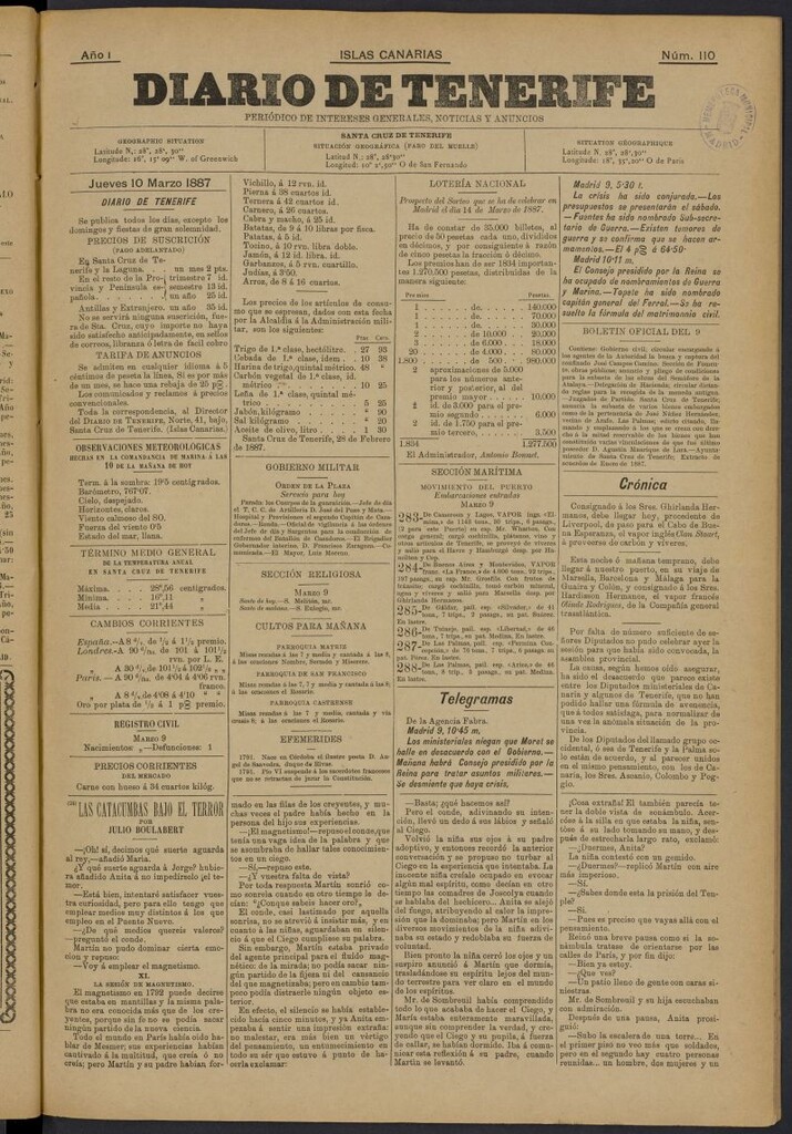 Miniatura de Diario de Tenerife del 10 de marzo de 1887, nº 110