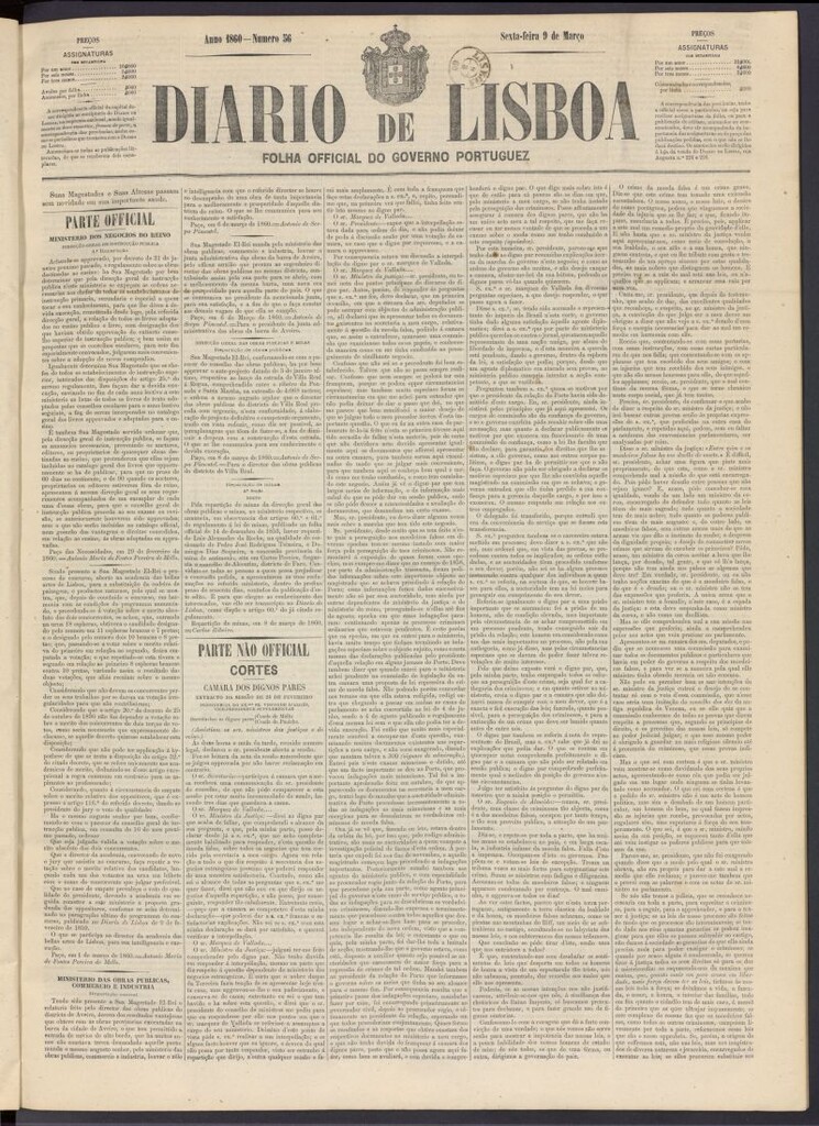 Miniatura de Diário de Lisboa : folha official do goberno portugues del 9 de marzo de 1860, nº 56