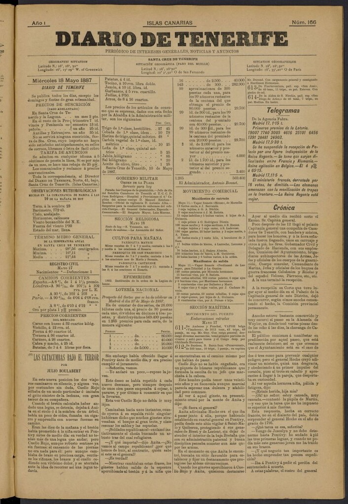 Miniatura de Diario de Tenerife del 18 de mayo de 1887, nº 166
