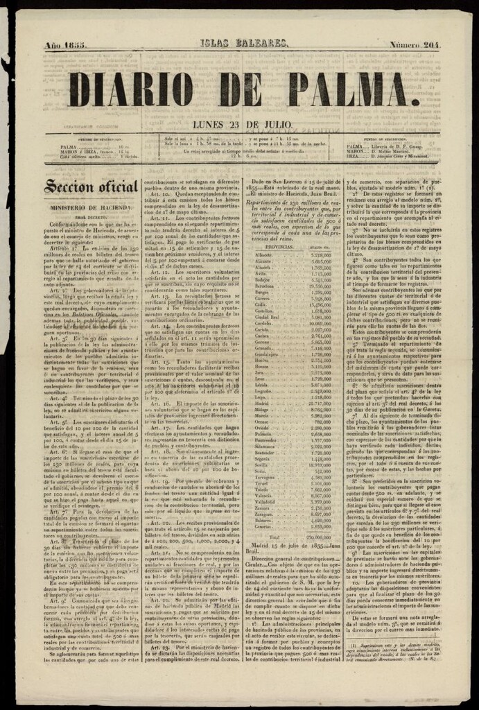 Miniatura de Diario de Palma del 23 de julio de 1855, nº 204