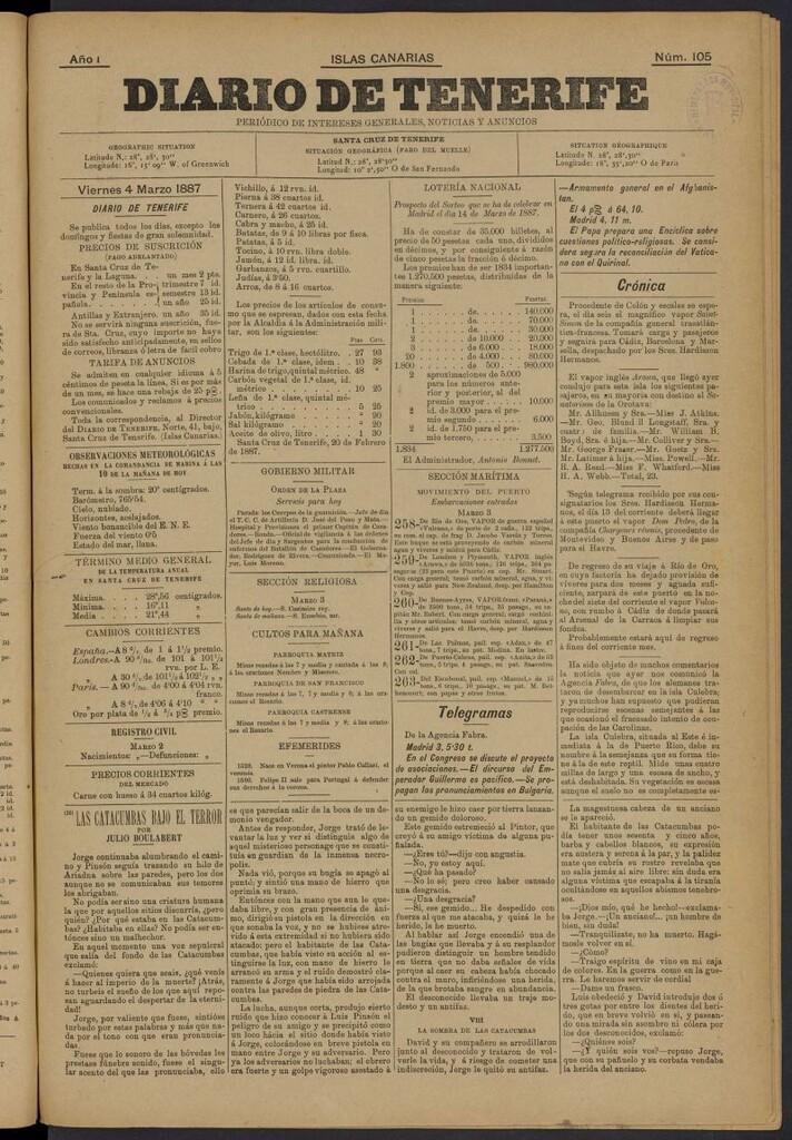 Miniatura de Diario de Tenerife del 4 de marzo de 1887, nº 105
