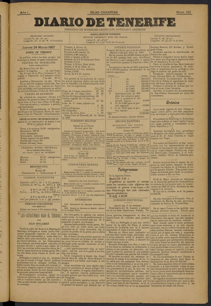 Miniatura de Diario de Tenerife del 24 de marzo de 1887, nº 122