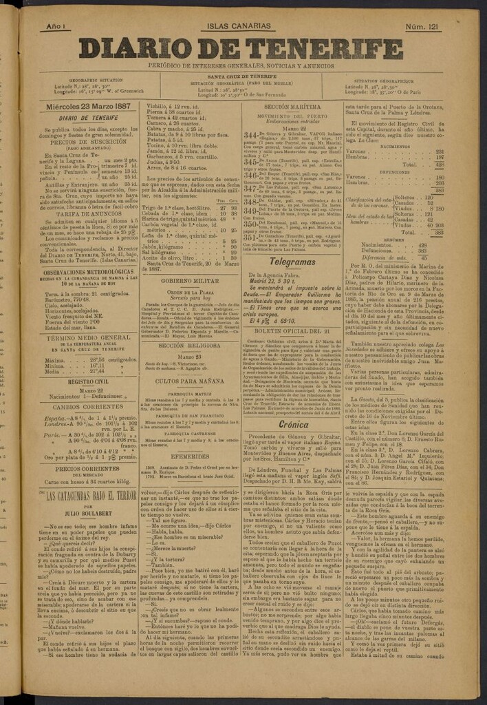Miniatura de Diario de Tenerife del 23 de marzo de 1887, nº 121