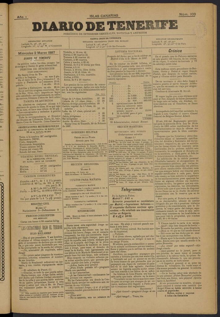 Miniatura de Diario de Tenerife del 2 de marzo de 1887, nº 103