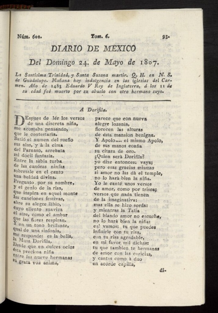 Miniatura de Diario de México del 24 de mayo de 1807, nº 602