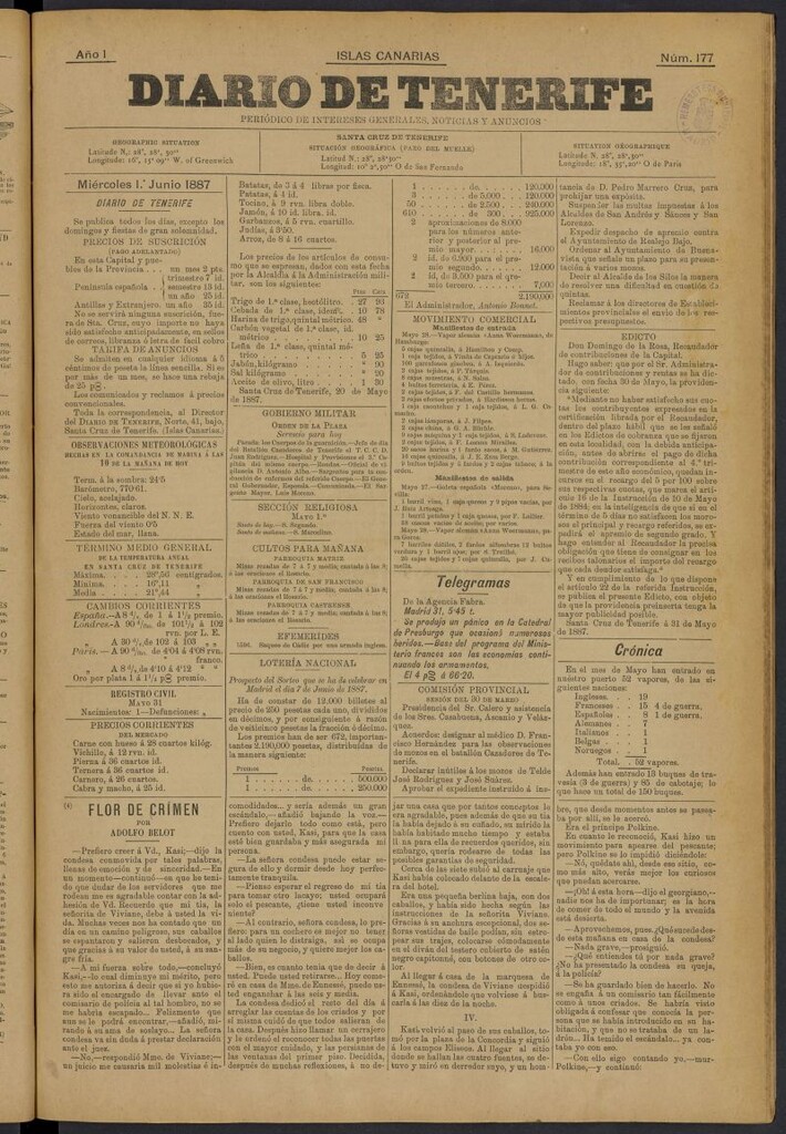 Miniatura de Diario de Tenerife del 1 de junio de 1887, nº 177
