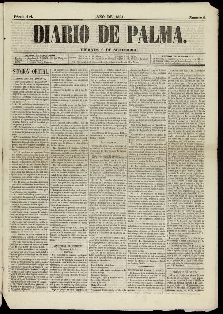 Miniatura de Diario de Palma del 6 de septiembre de 1861, nº 6