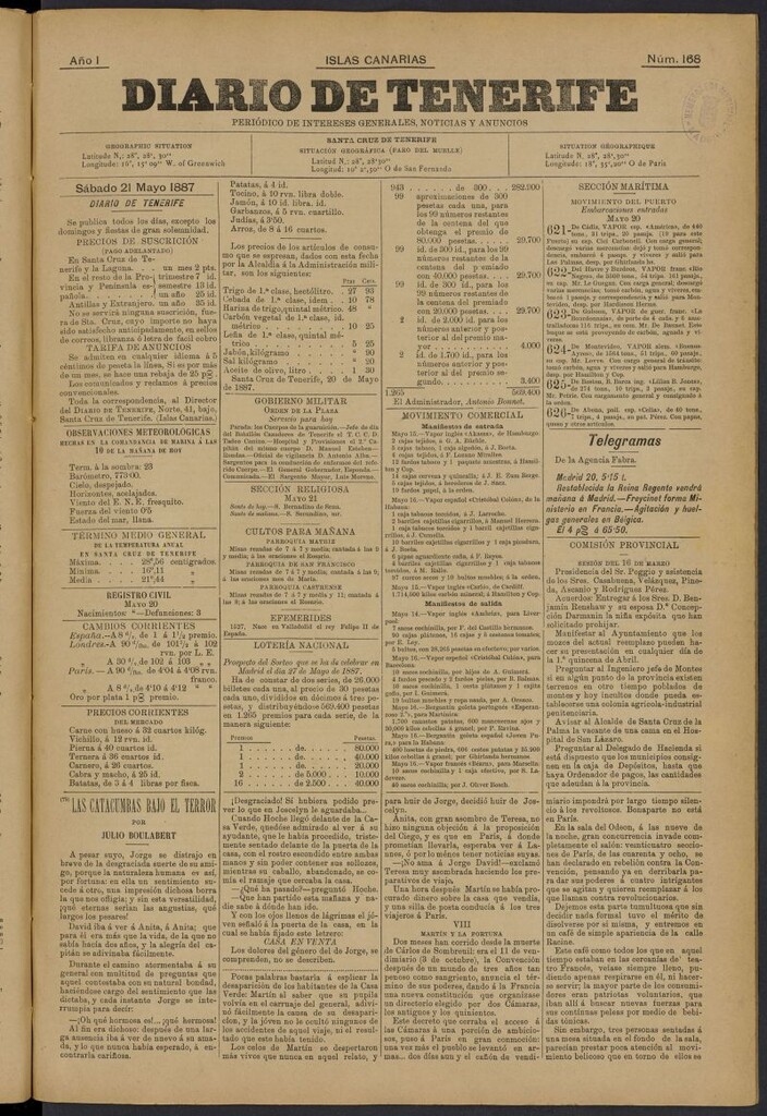 Miniatura de Diario de Tenerife del 21 de mayo de 1887, nº 168