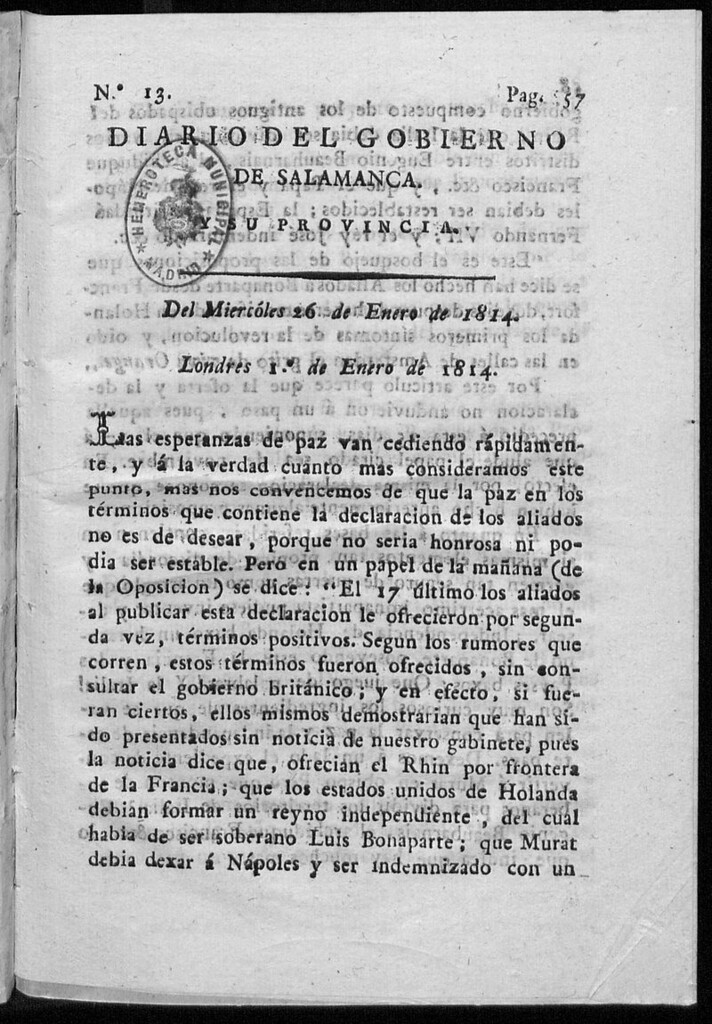 Miniatura de Diario del gobierno de Salamanca del miércoles 26 de enero de 1814