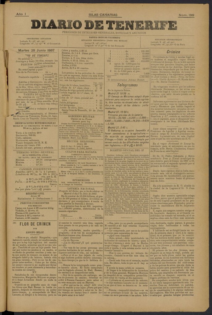 Miniatura de Diario de Tenerife del 28 de junio de 1887, nº 199