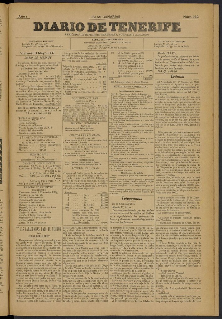 Miniatura de Diario de Tenerife del 13 de mayo de 1887, nº 162