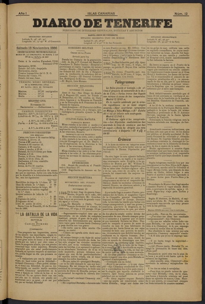 Miniatura de Diario de Tenerife del 13 de noviembre de 1886, nº 12
