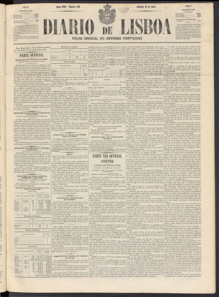 Miniatura de Diário de Lisboa : folha official do goberno portugues del 26 de mayo de 1860, nº 120