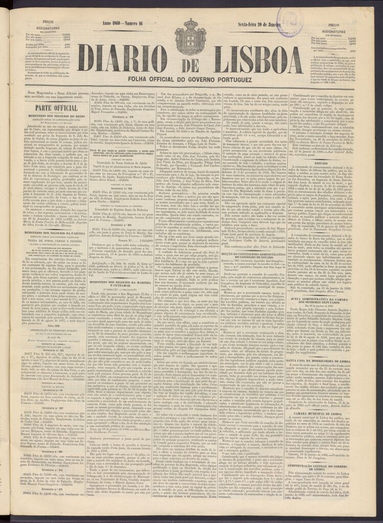 Miniatura de Diário de Lisboa : folha official do goberno portugues del 20 de enero de 1860, nº 16
