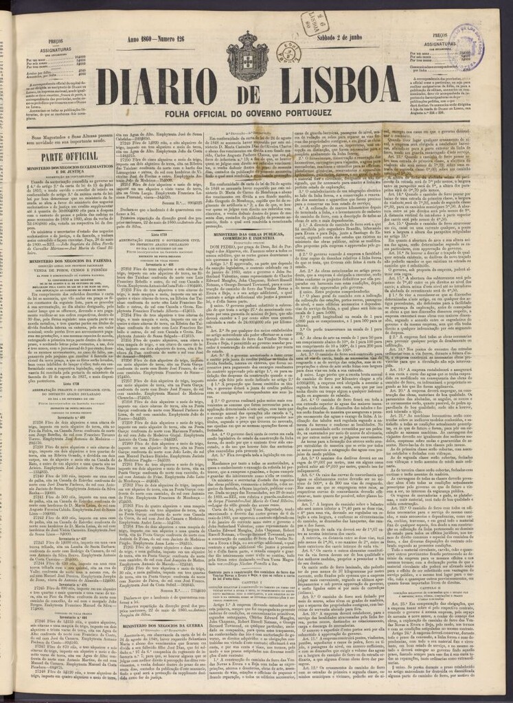 Miniatura de Diário de Lisboa : folha official do goberno portugues del 2 de junio de 1860, nº 126