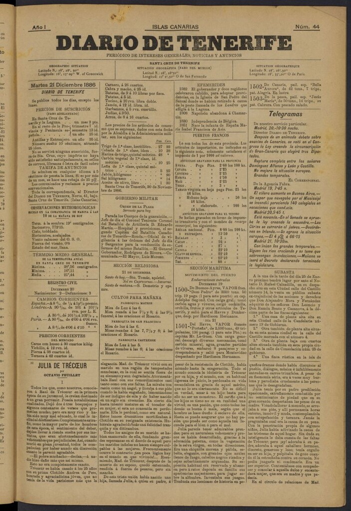 Miniatura de Diario de Tenerife del 21 de diciembre de 1886, nº 44