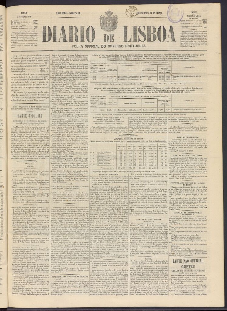 Miniatura de Diário de Lisboa : folha official do goberno portugues del 21 de marzo de 1860, nº 66