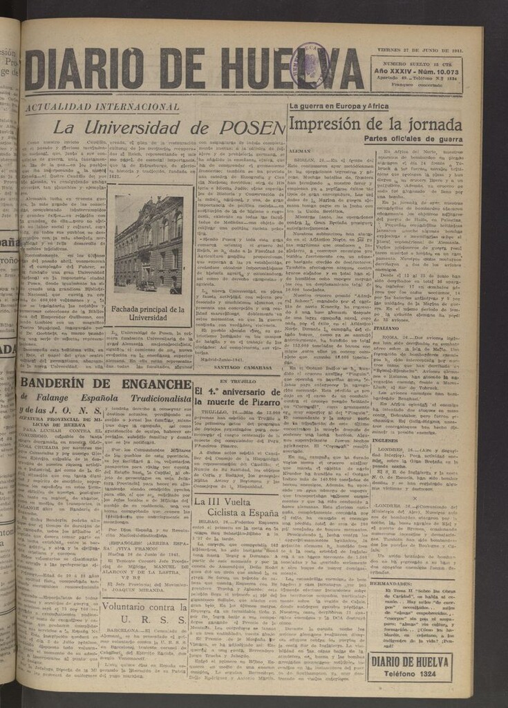 Miniatura de Diario de Huelva : periódico independiente del 27 de junio de 1941