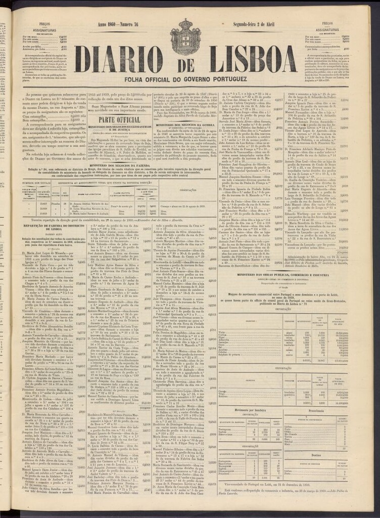 Miniatura de Diário de Lisboa : folha official do goberno portugues del 2 de abril de 1860, nº 76