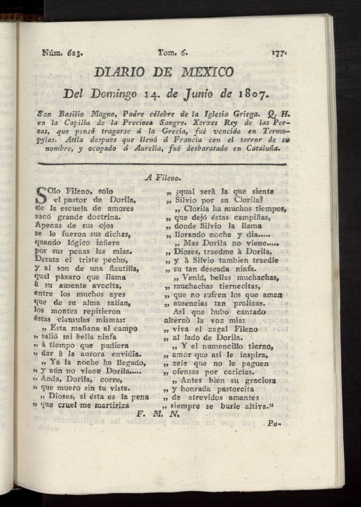 Miniatura de Diario de México del 14 de junio de 1807, nº 623