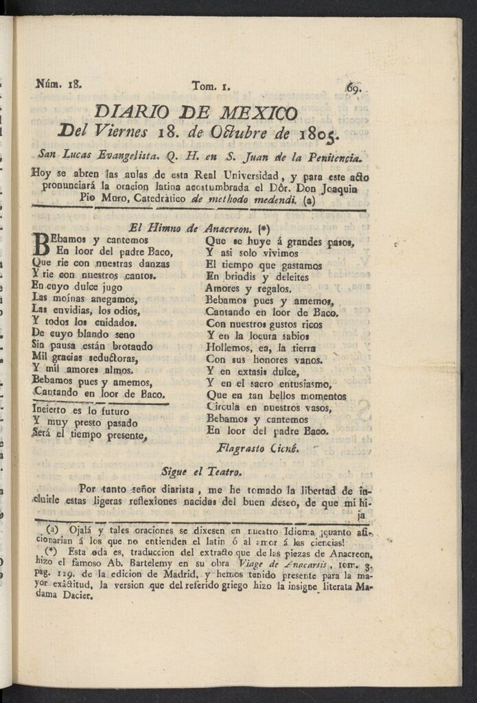 Miniatura de Diario de México del 18 de octubre de 1805, nº 18