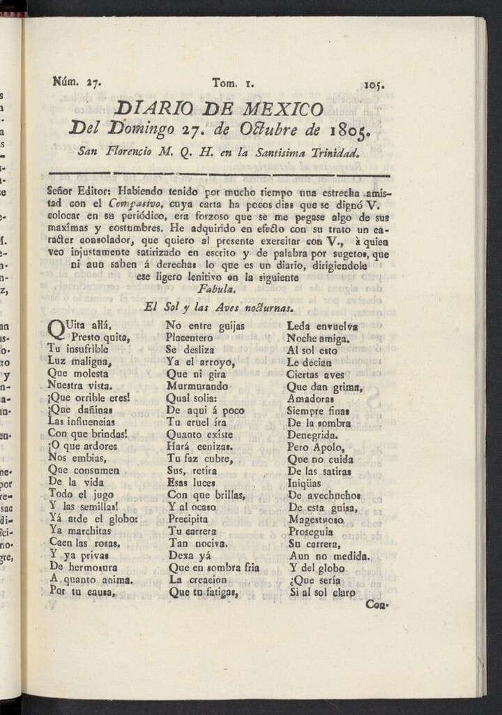 Miniatura de Diario de México del 27 de octubre de 1805, nº 27