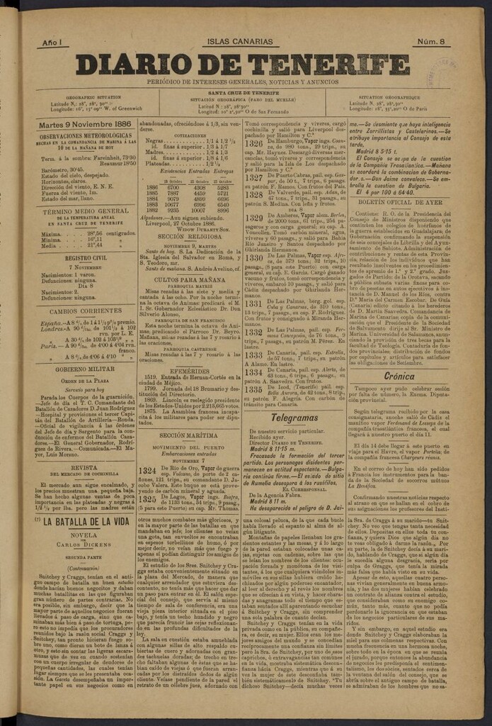 Miniatura de Diario de Tenerife del 9 de noviembre de 1886, nº 8