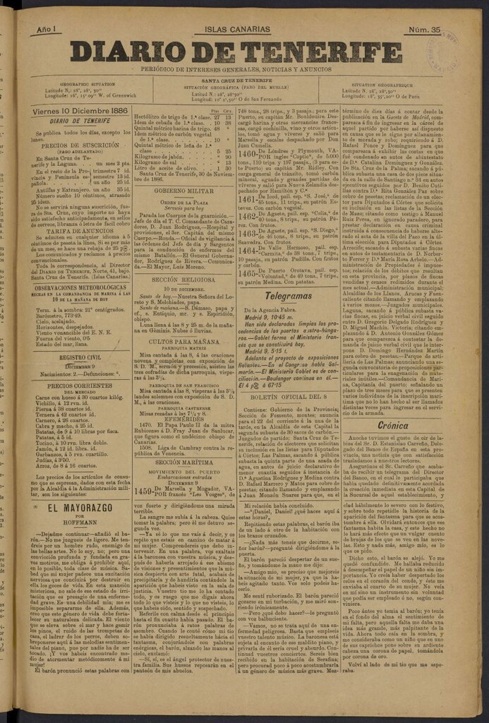 Miniatura de Diario de Tenerife del 10 de diciembre de 1886, nº 35