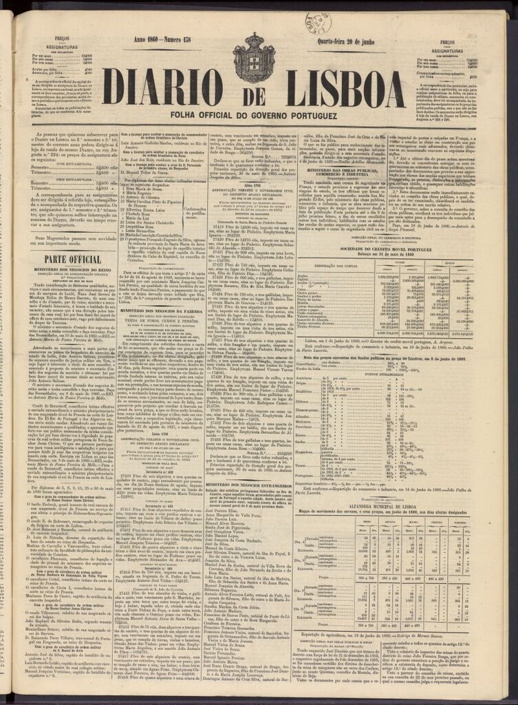 Miniatura de Diário de Lisboa : folha official do goberno portugues del 20 de junio de 1860, nº 138
