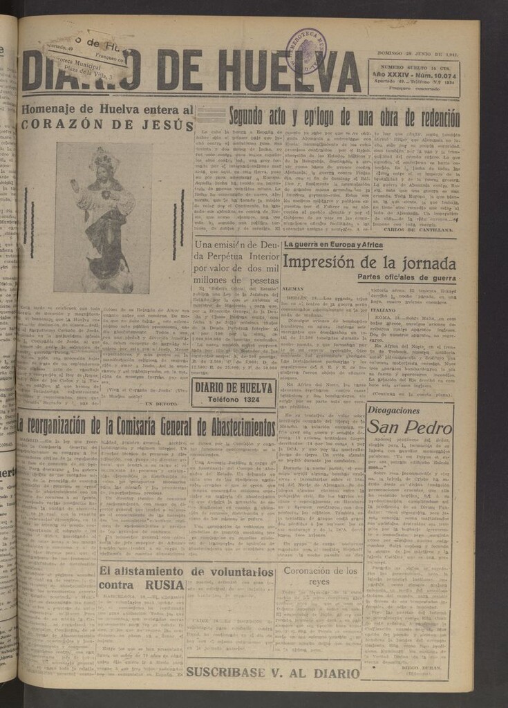 Miniatura de Diario de Huelva : periódico independiente del 29 de junio de 1941