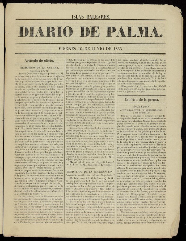 Miniatura de Diario de Palma del 10 de junio de 1853