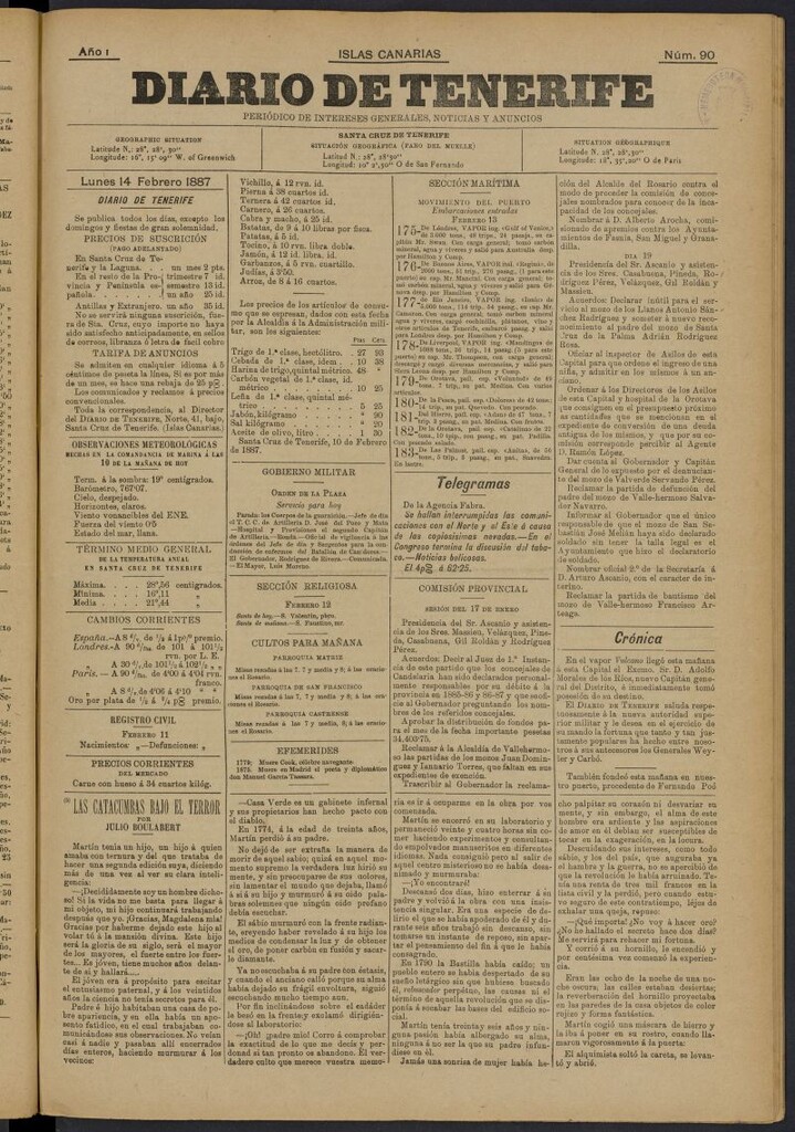 Miniatura de Diario de Tenerife del 14 de febrero de 1887, nº 90