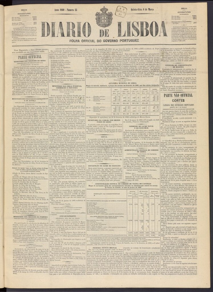 Miniatura de Diário de Lisboa : folha official do goberno portugues del 8 de marzo de 1860, nº 55