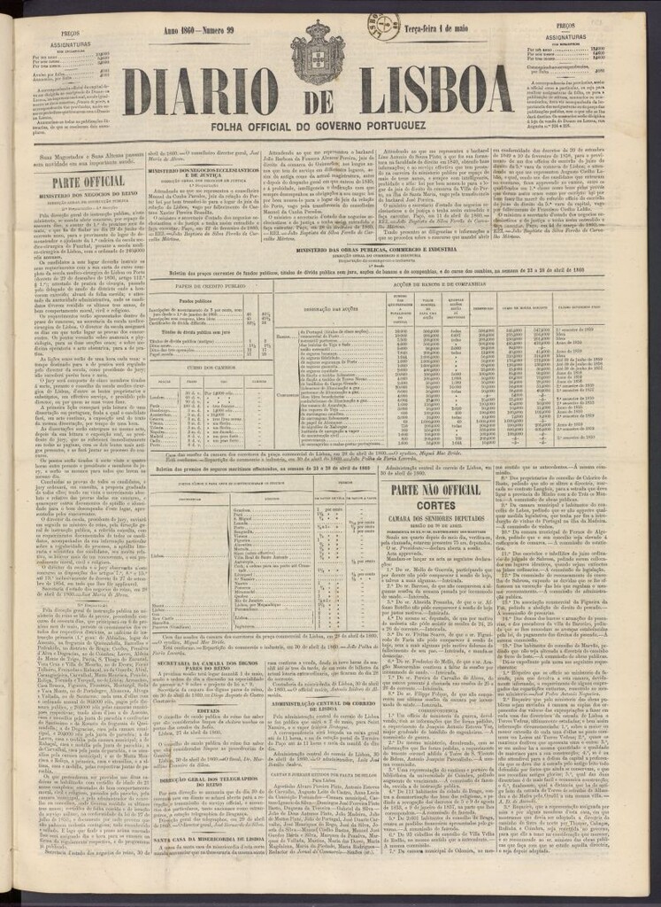 Miniatura de Diário de Lisboa : folha official do goberno portugues del 1 de mayo de 1860, nº 99