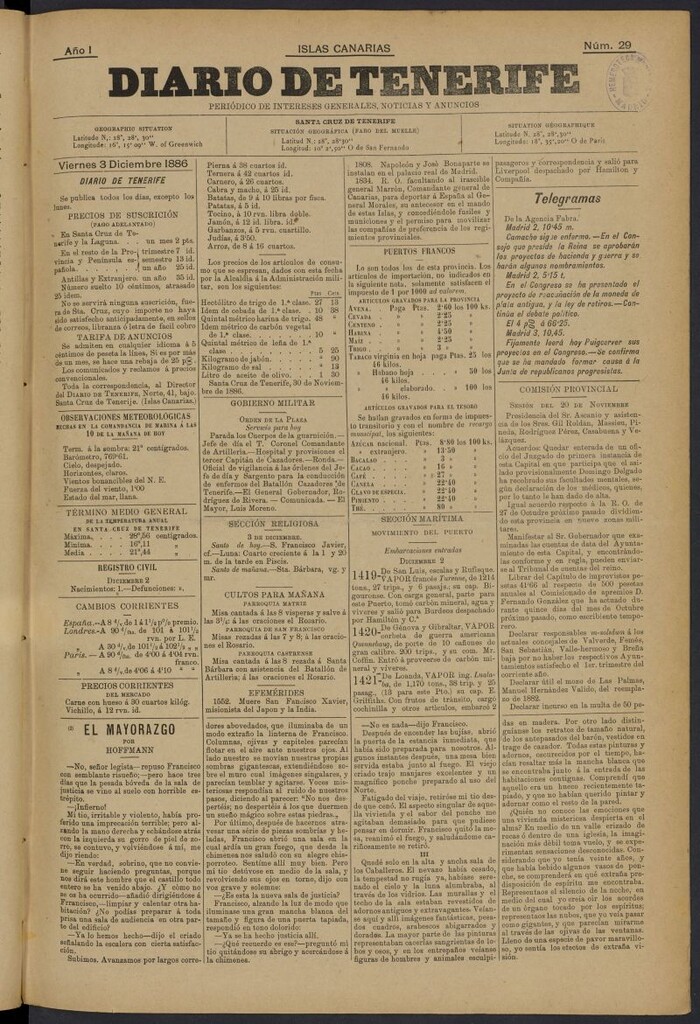Miniatura de Diario de Tenerife del 3 de diciembre de 1886, nº 29