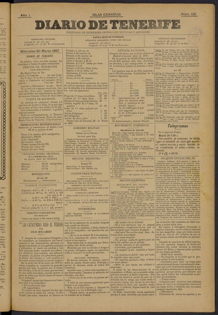 Miniatura de Diario de Tenerife del 30 de marzo de 1887, nº 126