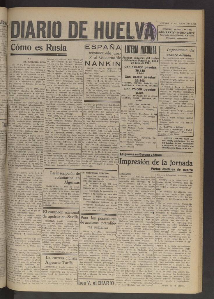 Miniatura de Diario de Huelva : periódico independiente del 3 de julio de 1941