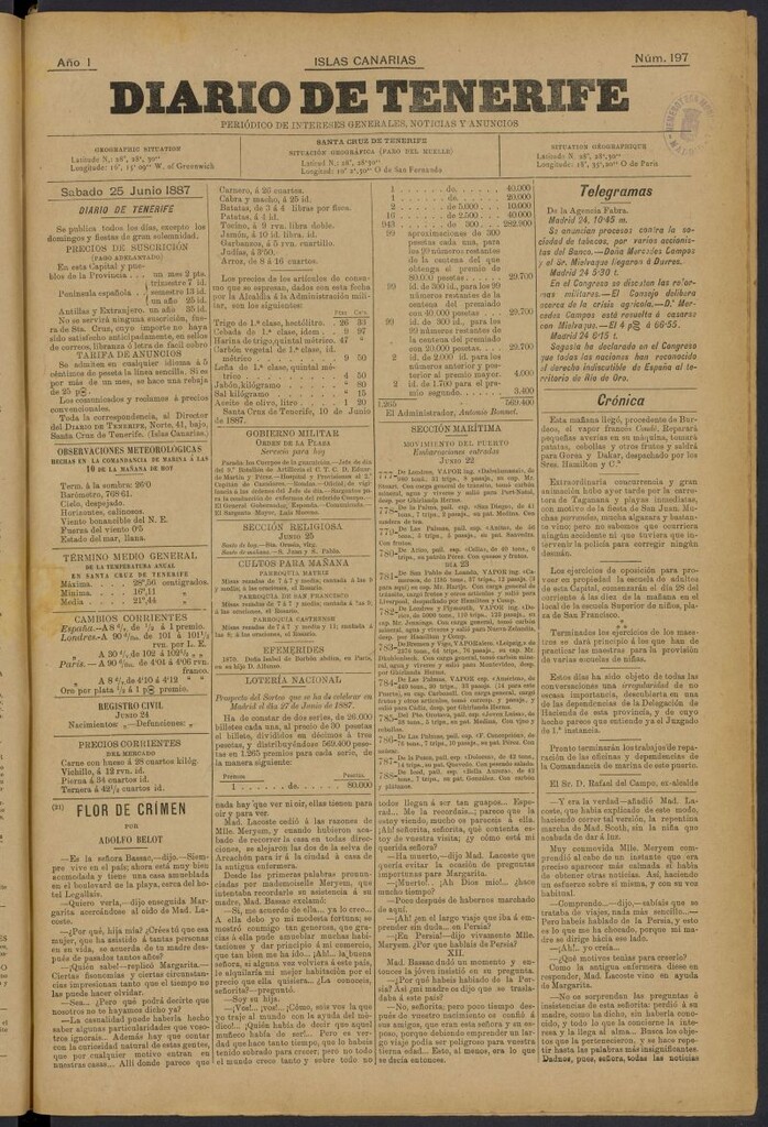 Miniatura de Diario de Tenerife del 25 de junio de 1887, nº 197
