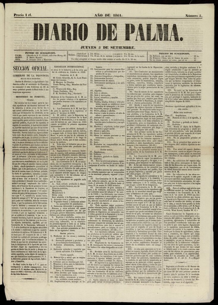 Miniatura de Diario de Palma del 5 de septiembre de 1861, nº 5